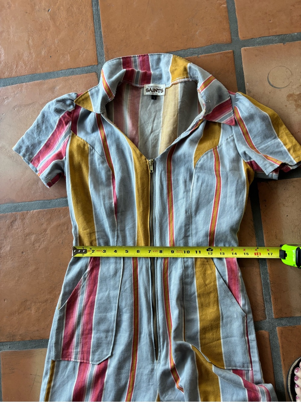 Forgotten Saints one of a kind jumpsuit handmade with striped vintage fabric - Picture 5 of 9
